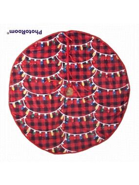 Large Red And Black Plaid Christmas Tree Skirt With Multi Colored Lights - 47 In